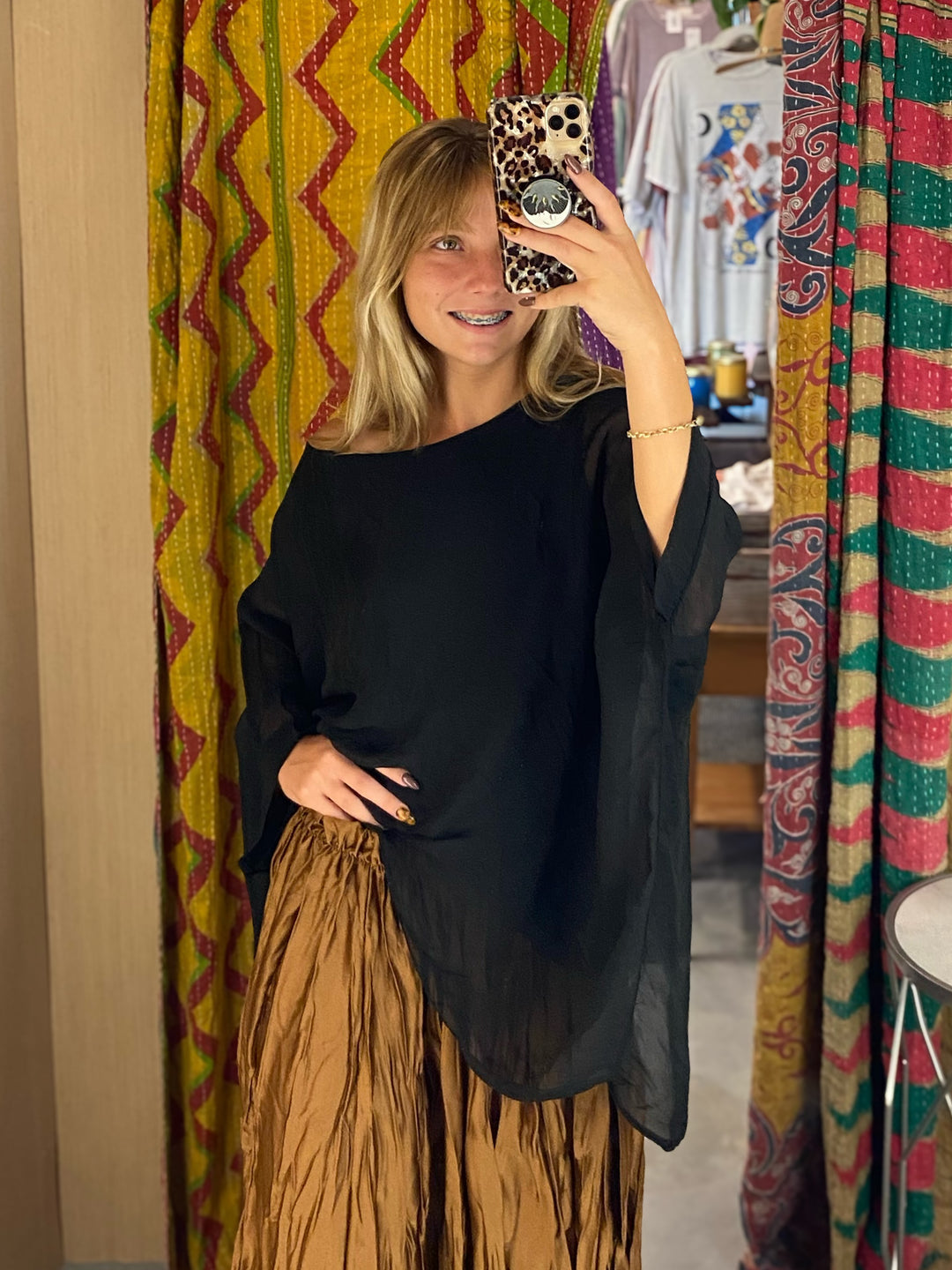 Black Silk Caftan Top