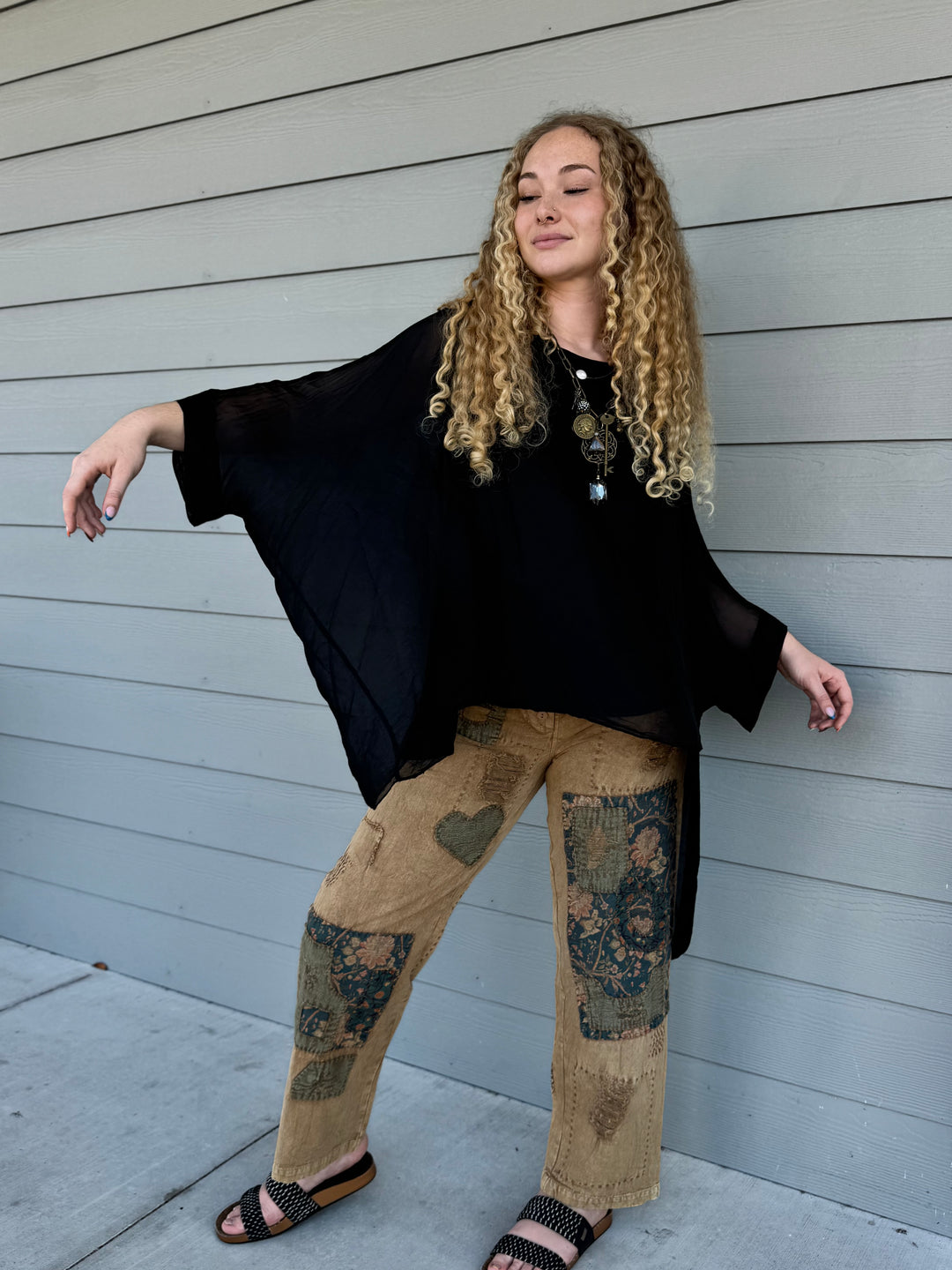 Black Silk Caftan Top