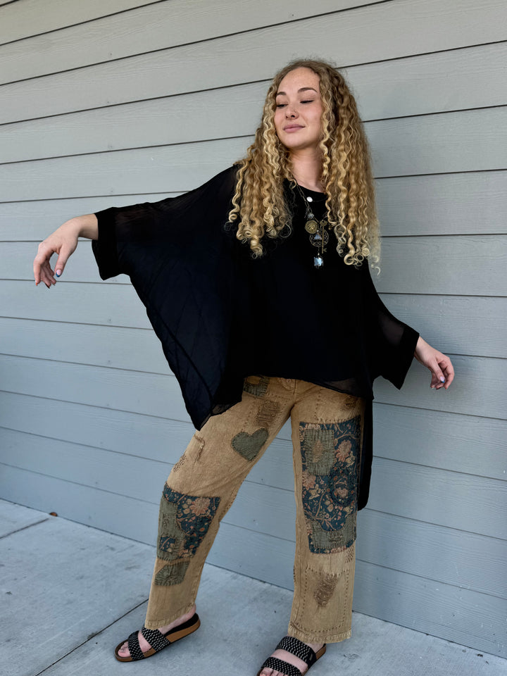 Black Silk Caftan Top