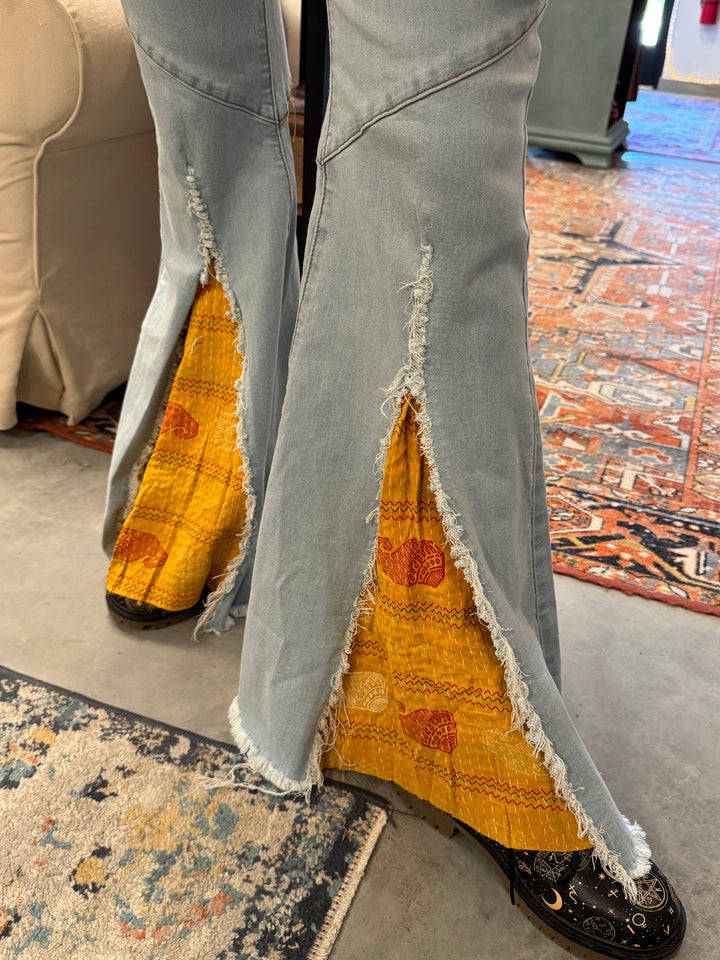 Walking on Sunshine - Upcycled Denim Dorito Bell Jeans OOAK