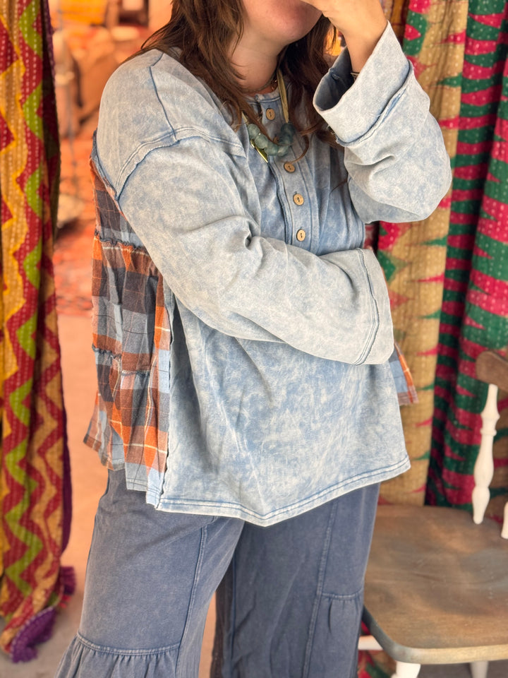 Rustic Charm Plaid Contrast Top