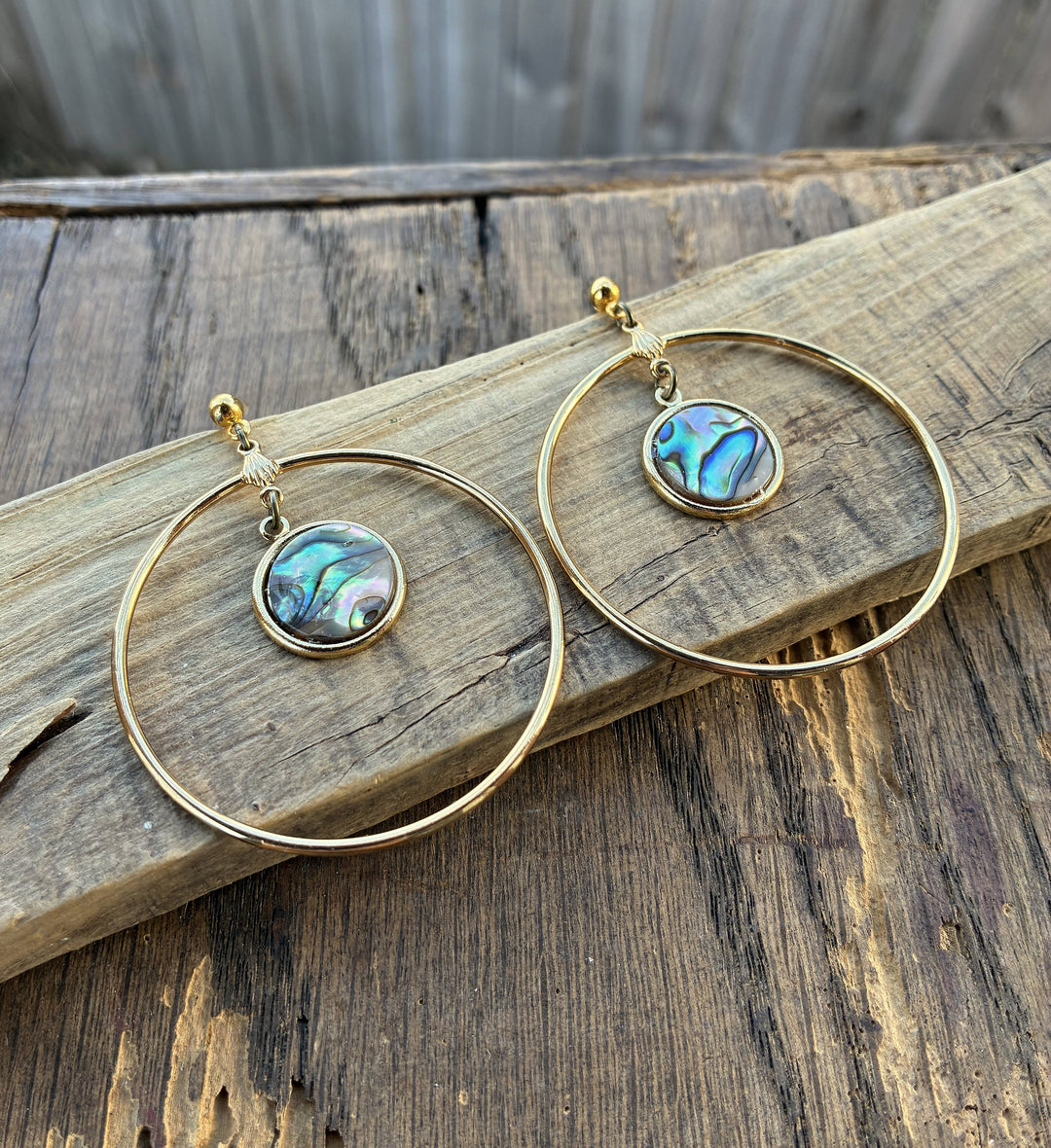 Abalone Shell &amp; Gold Hoop Earrings