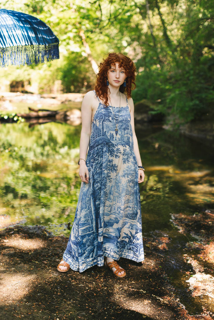 Let The Light In Bohéme Long Bamboo Slip Dress w Delft Print