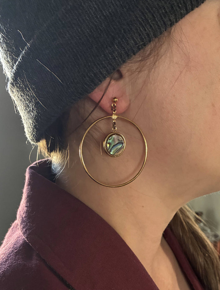 Abalone Shell &amp; Gold Hoop Earrings
