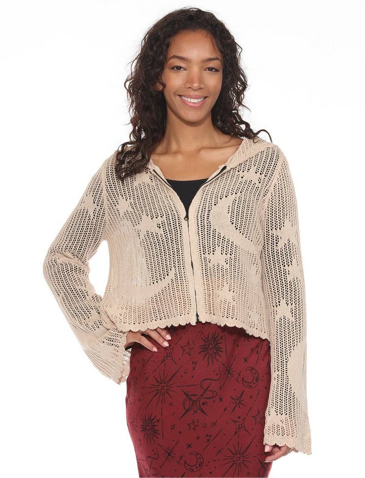 Celestial Lacy Cropped Zip Hoodie
