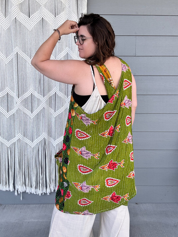Cuts of Green - Kantha Apron Dress OOAK