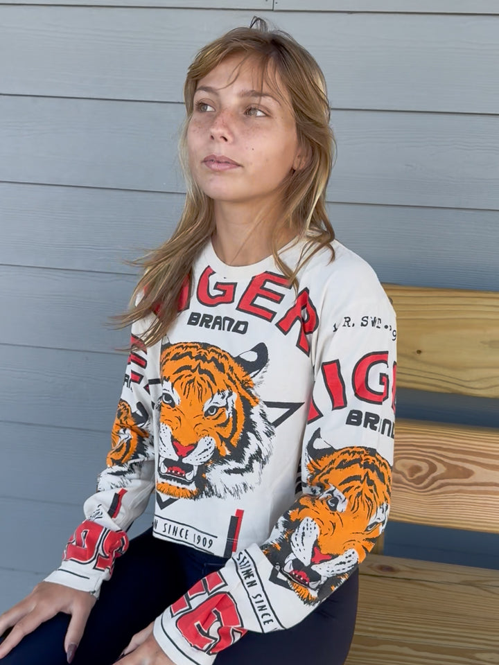 Tiger Cotton Long Sleeve Crop Top