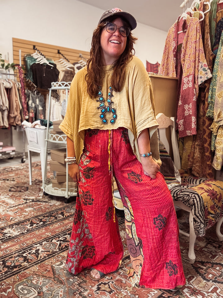 All Red and Free - Kantha Palazzo Pants OOAK