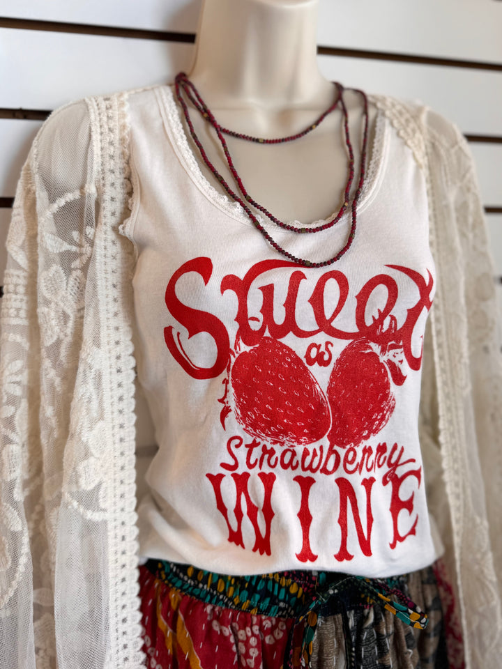 Sweet As Strawberry Wine Lace Tank White/Red