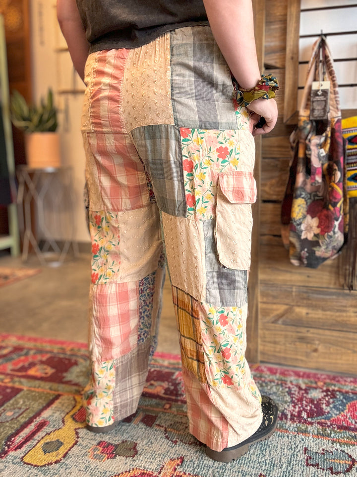 Bohemian Patchwork Straight Pant Plaid & Schiffli Embroidery