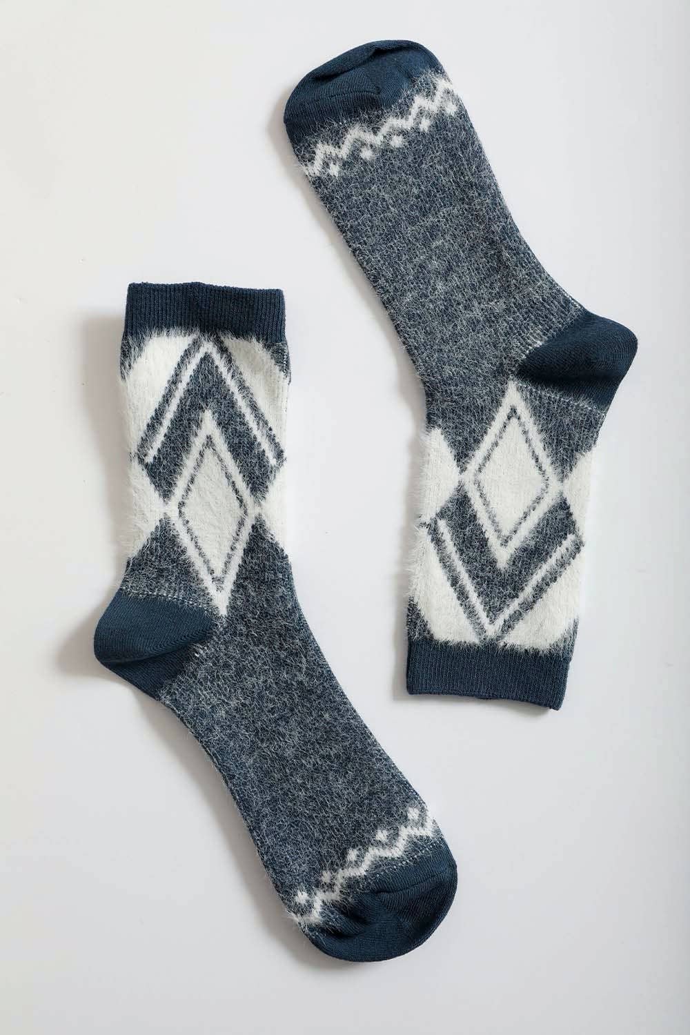 Faux Mohair Diamond Pattern Socks