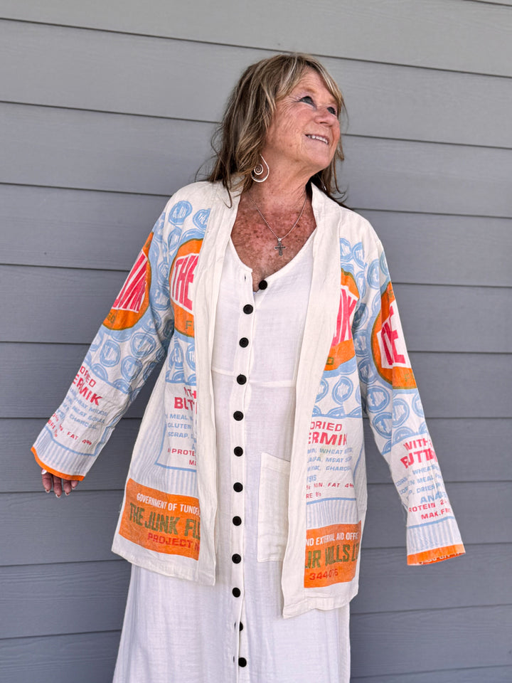 Vintage Sack Cotton Long Cardigan with pockets