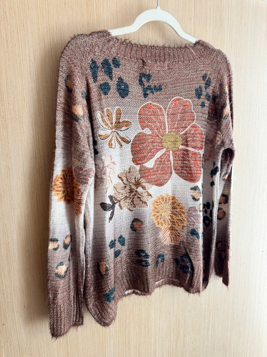 Metallic Floral Print Sweater