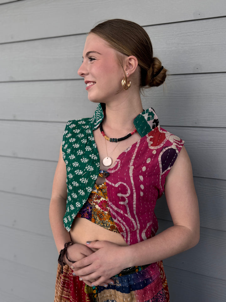 Kantha Crop Vest - OOAK