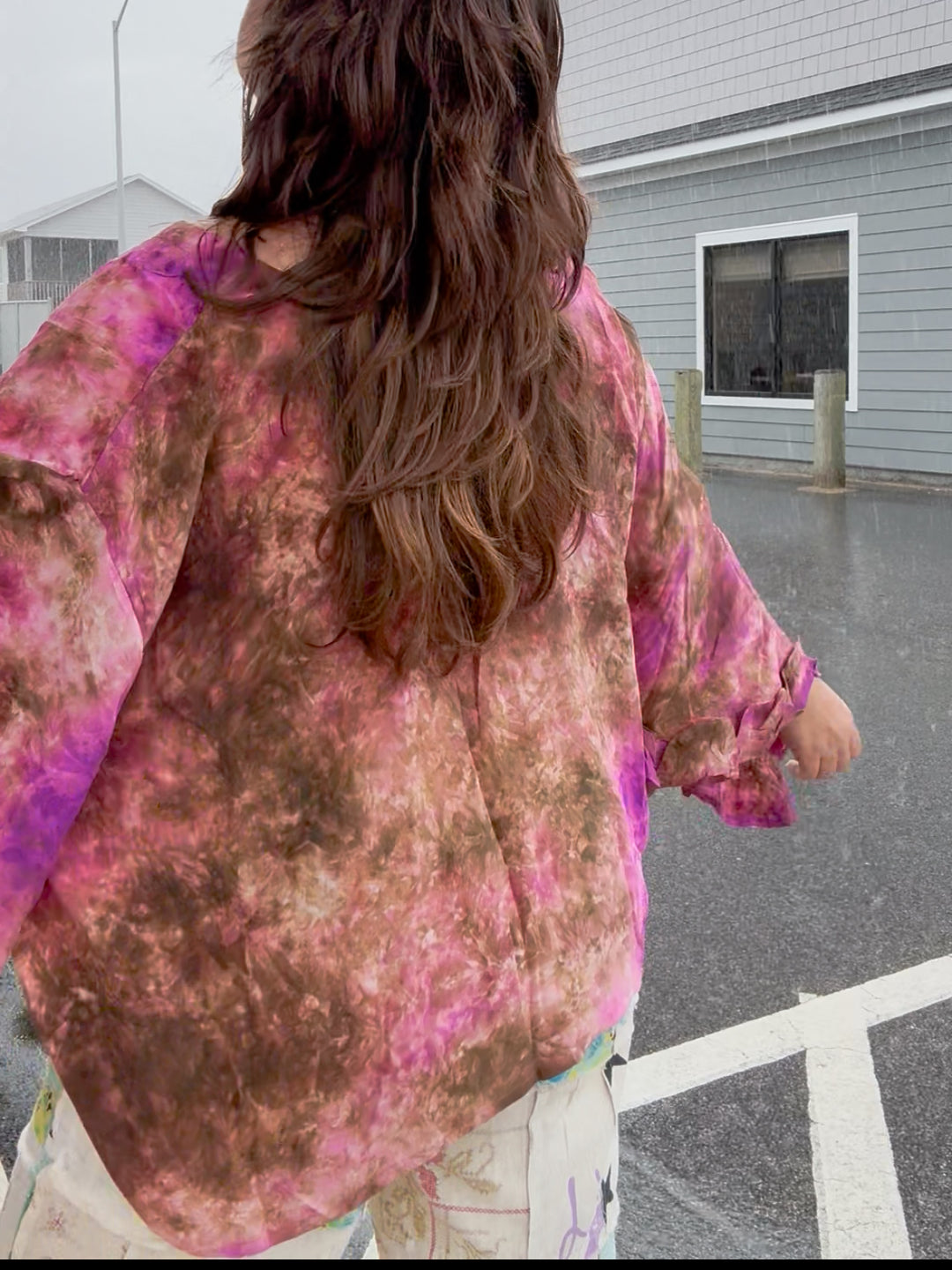 Cosmic Longing Tie Dye - Crepe Sari Bell Sleeve Butterfly Top OOAK