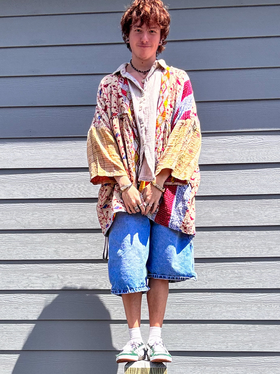 All the Birds - Kantha Shortie Kimono OOAK