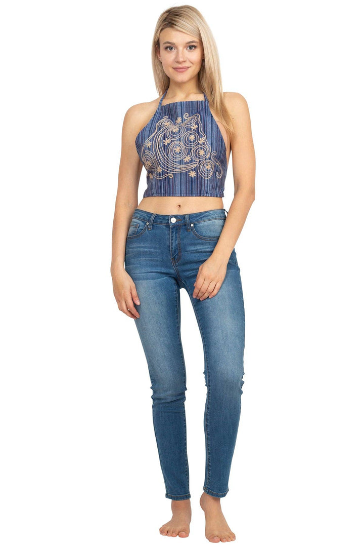 Celestial Embroidery Halter Top