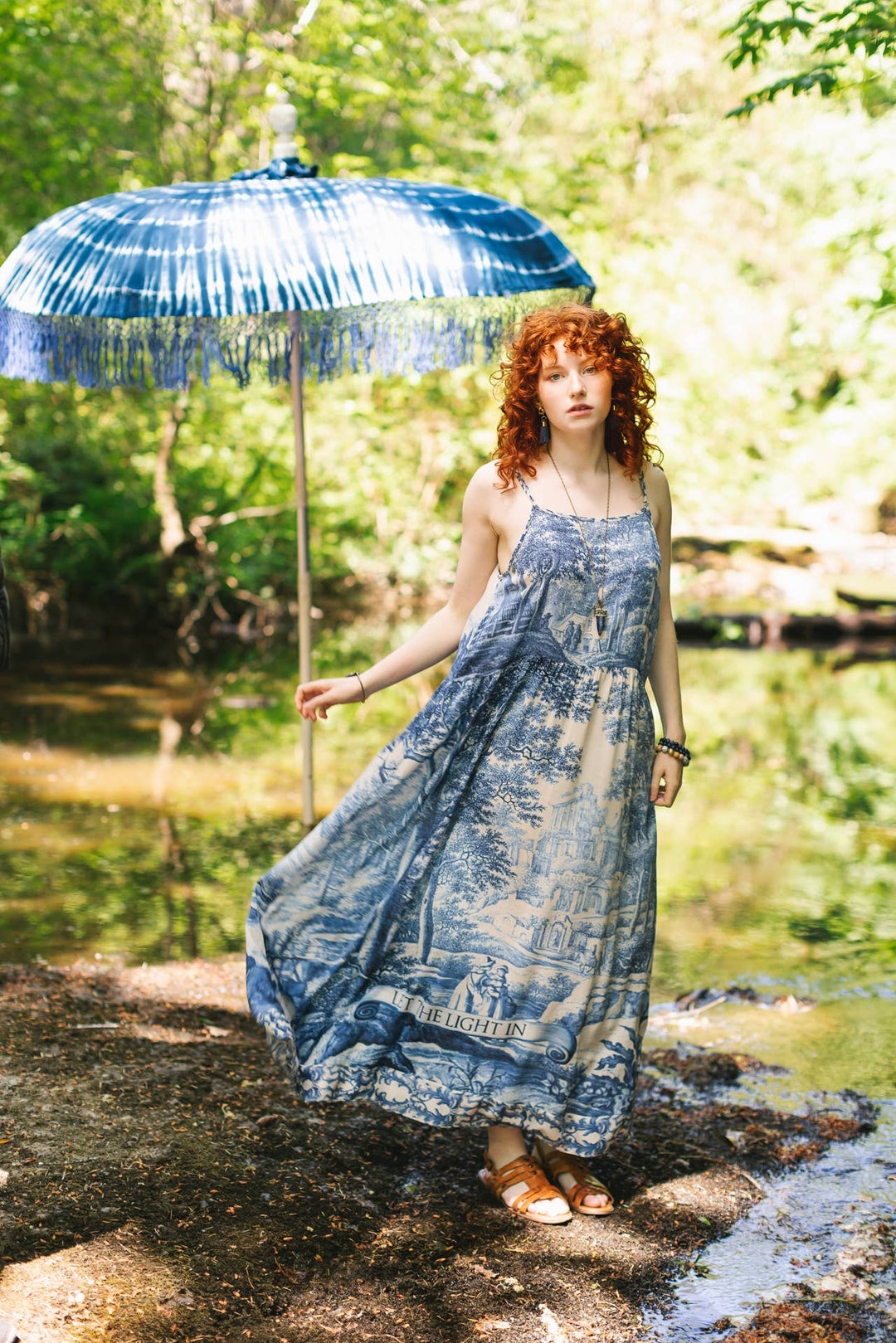 Let The Light In Bohéme Long Bamboo Slip Dress w Delft Print