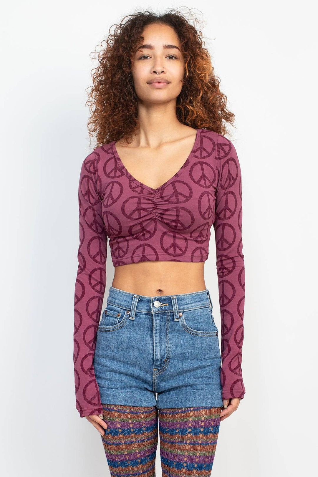 Peace Symbol Long Sleeve Crop Top