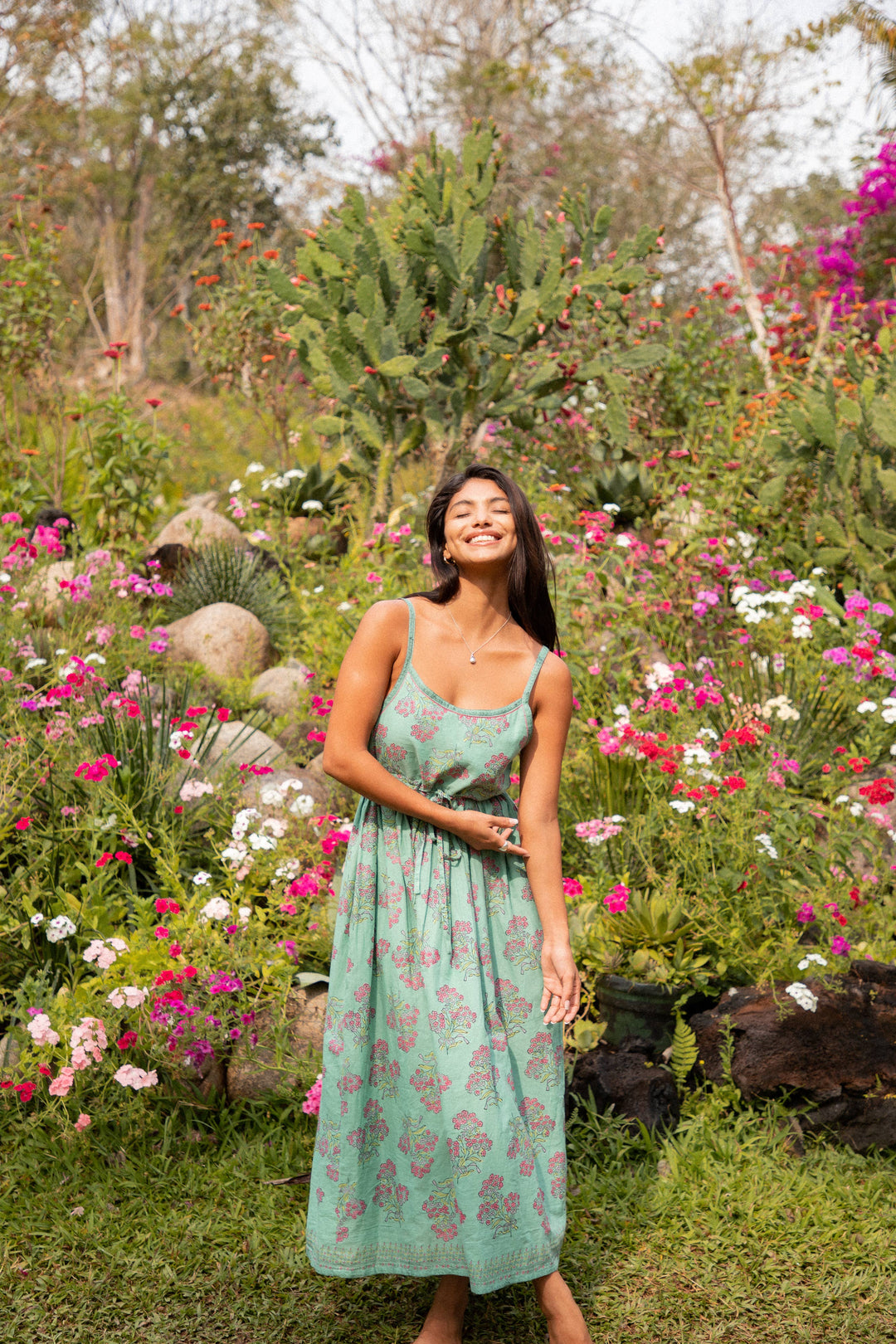 Amelia - Block Printed Dress with hand embroidery