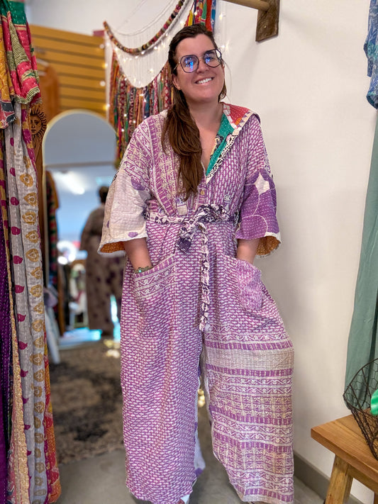 Lilac and Candy - Kantha Zen Hoodie Jumpsuit OOAK