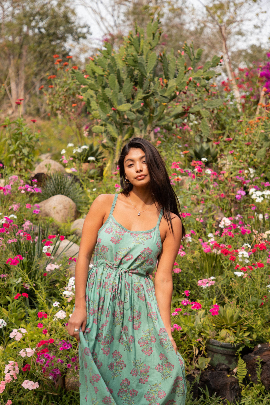 Amelia - Block Printed Dress with hand embroidery