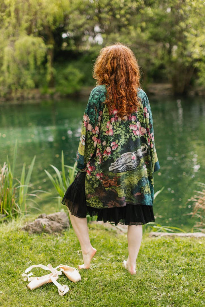 The Daydreamer Matinée Duster Kimono w/ Roses &amp; Rabbits