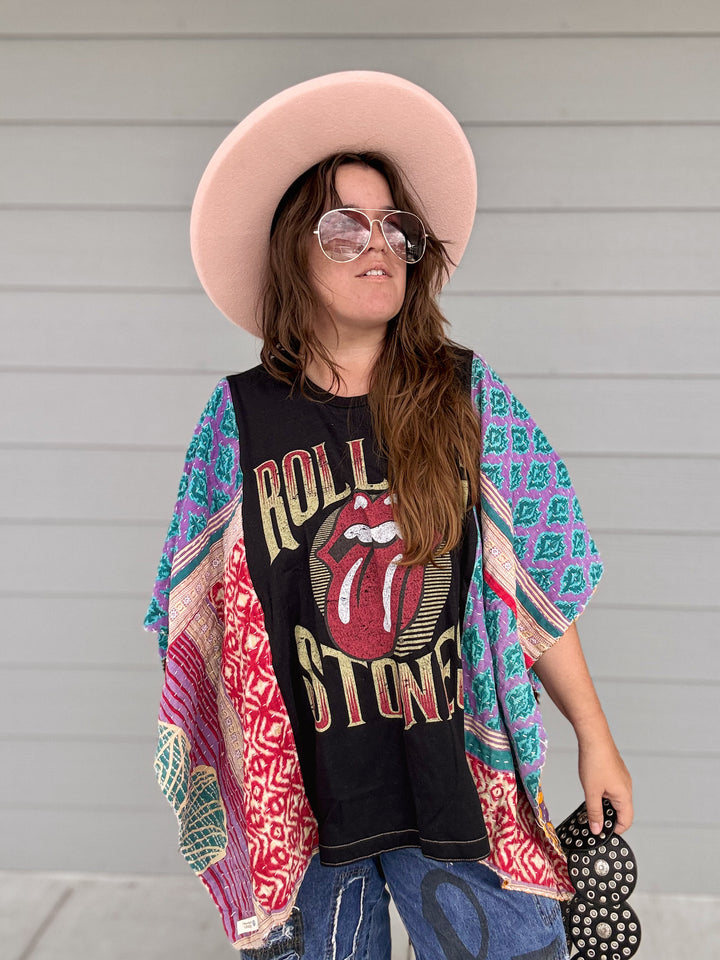 Rolling Stones - Kantha Poncho OOAK