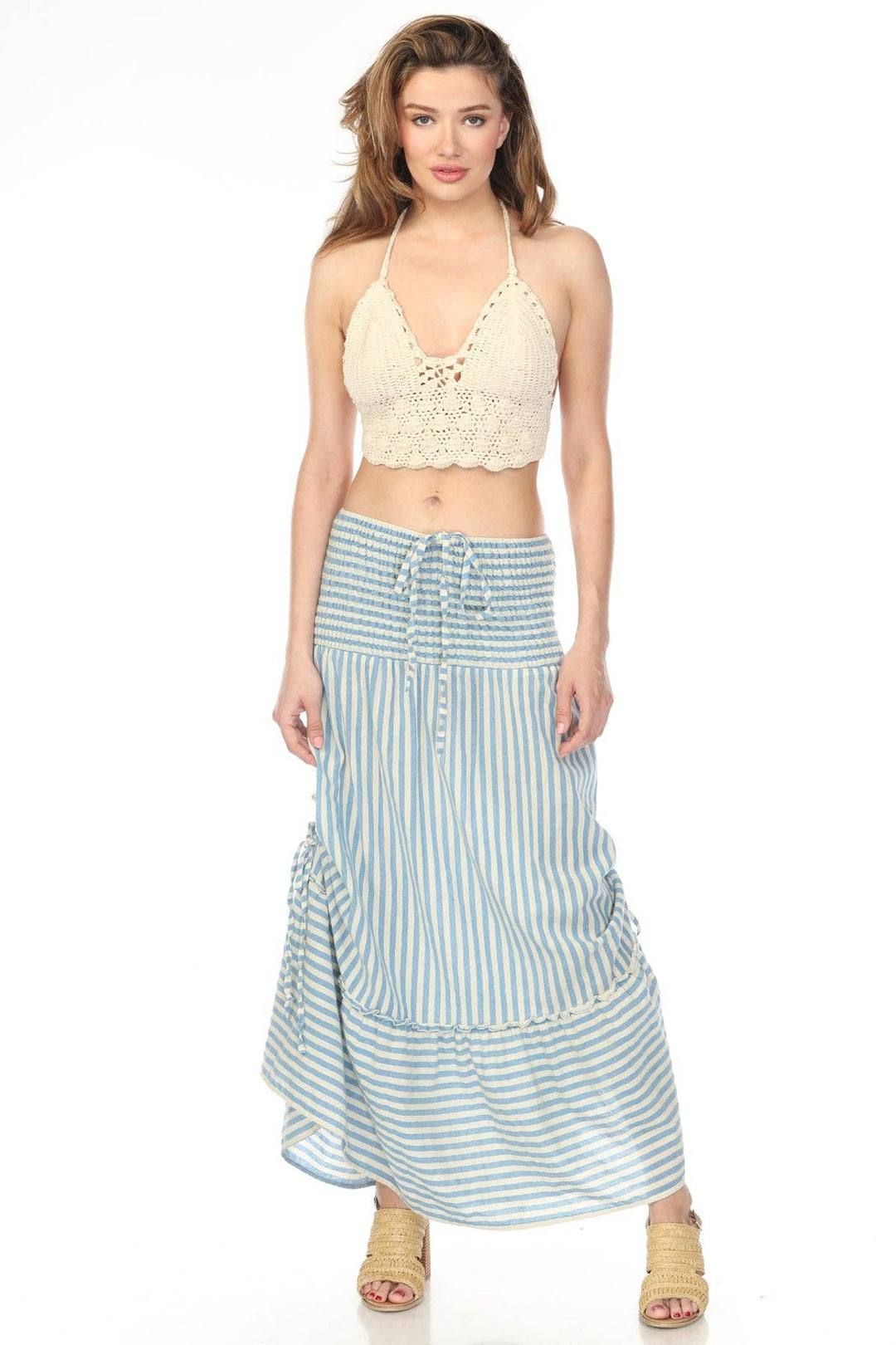 Convertible Drawstring Striped Dress