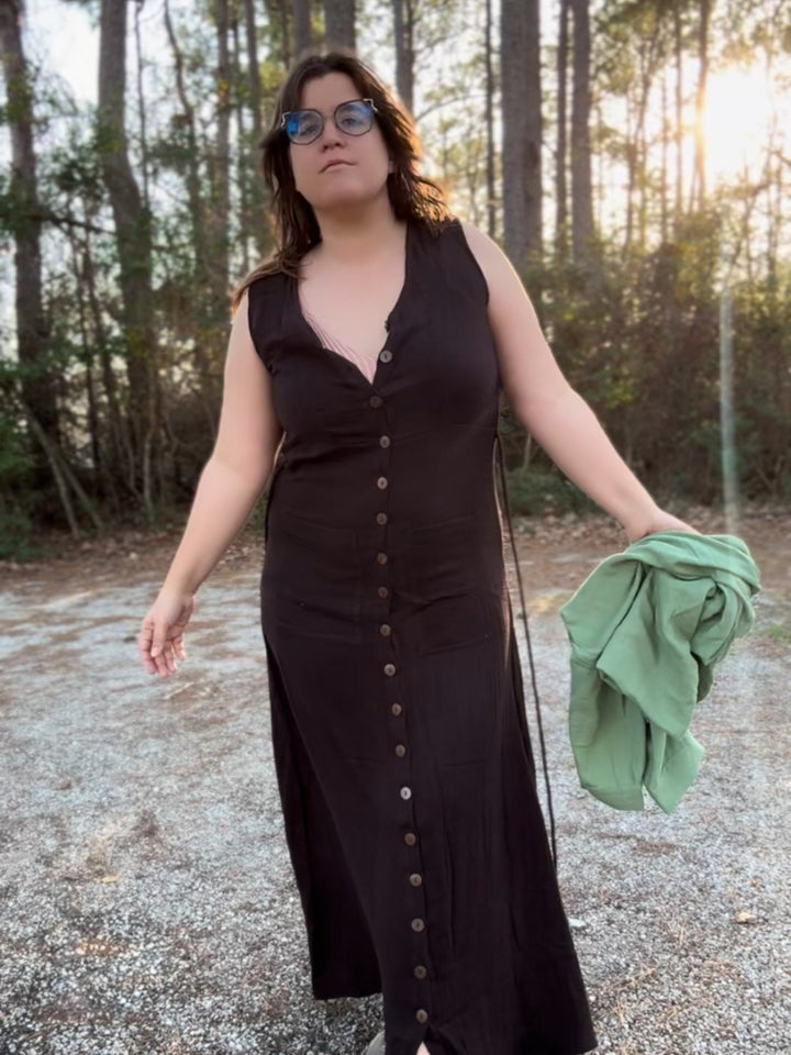Organic Bamboo Cottage Core Button Down Dress