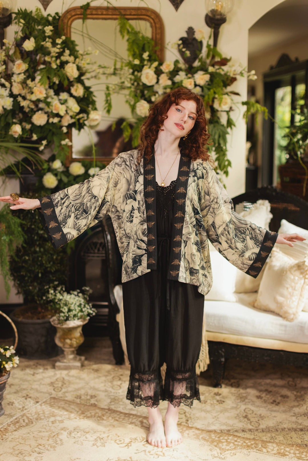 Honey &amp; The Moon Pixie Duster Crop Kimono w/ Florals &amp; Bees