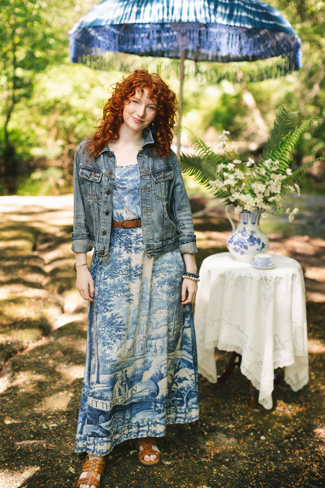 Let The Light In Bohéme Long Bamboo Slip Dress w Delft Print