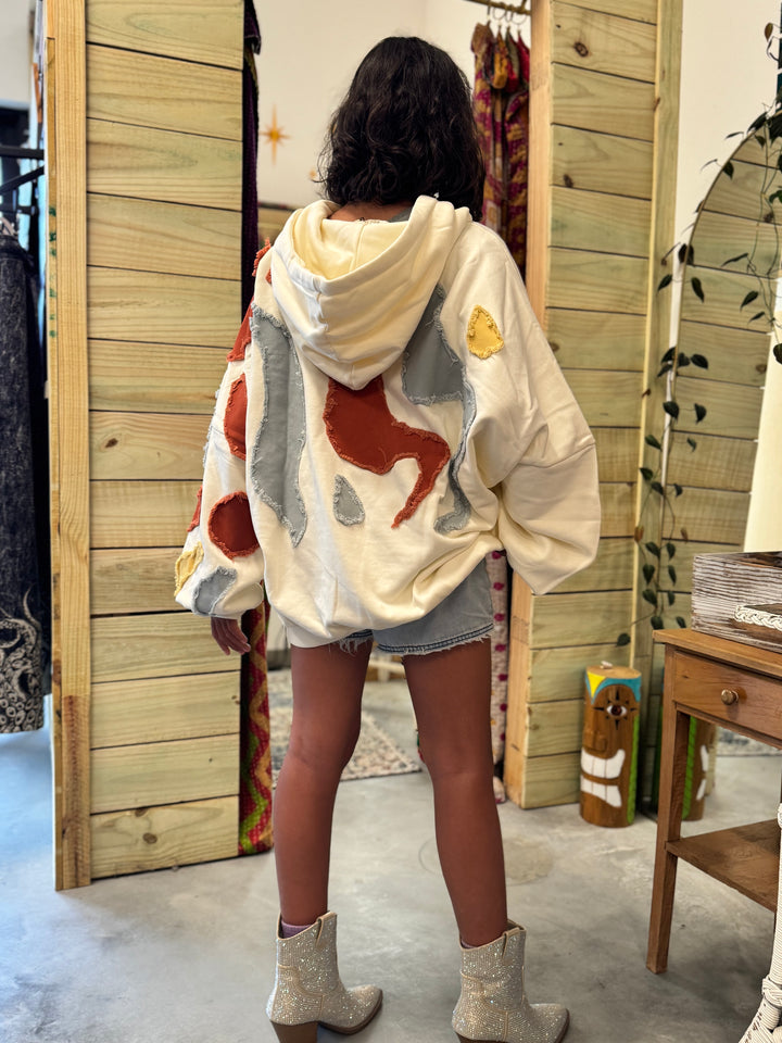 Abstract Patch Hoodie with Kangaroo Pocket