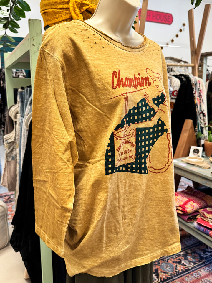 Champion Clothespin Retro Print Distressed Top