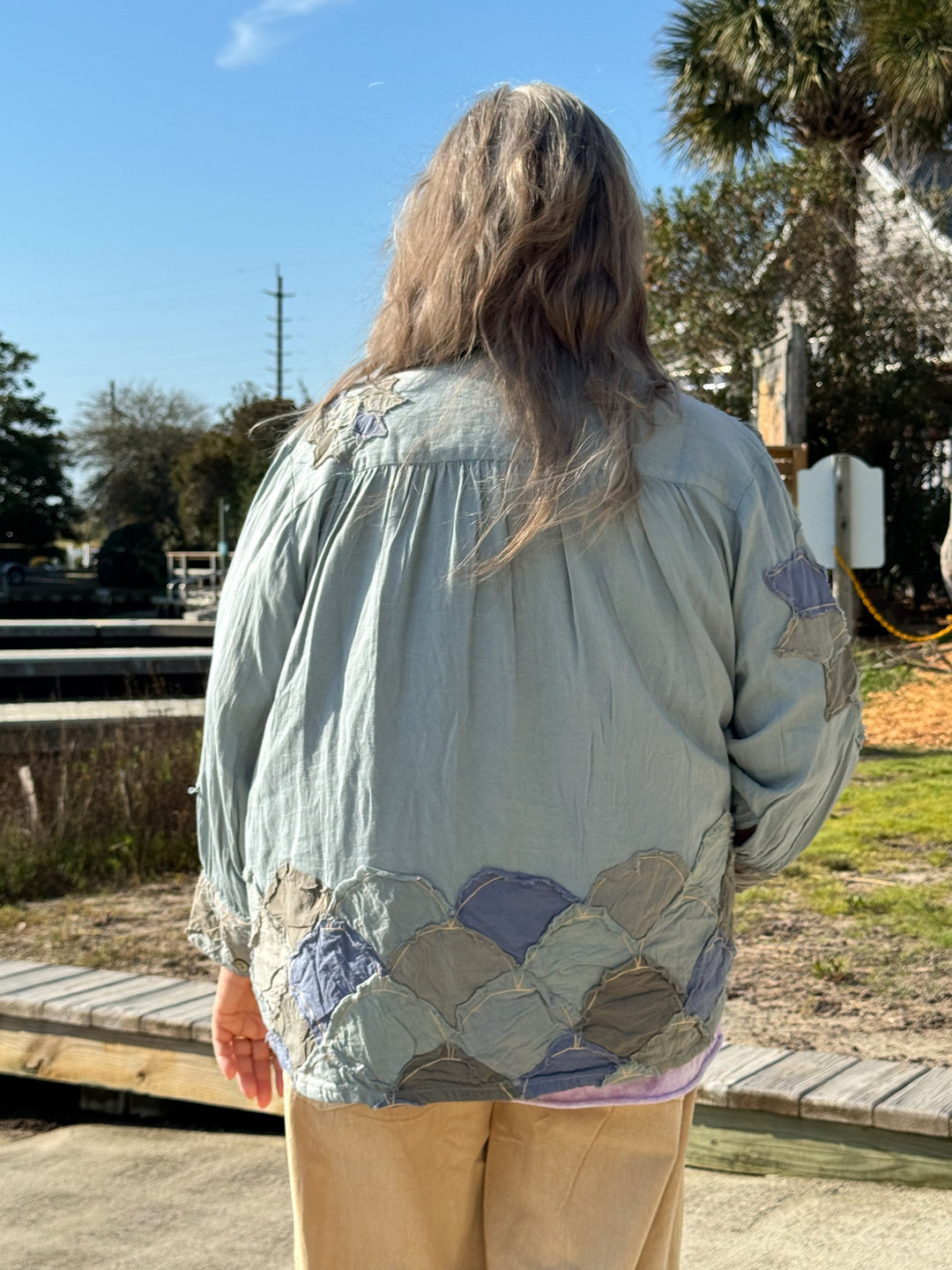 Blue Appliqué Jacket with Butterflies