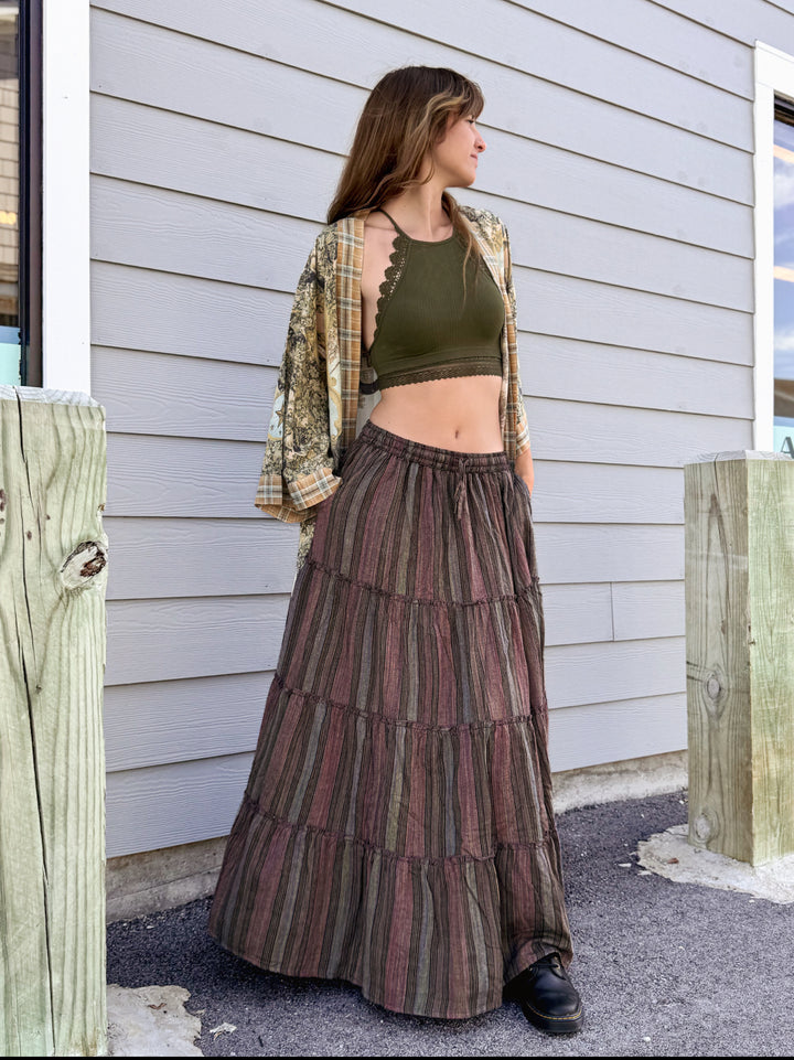 Stripe Tiered Maxi Skirt