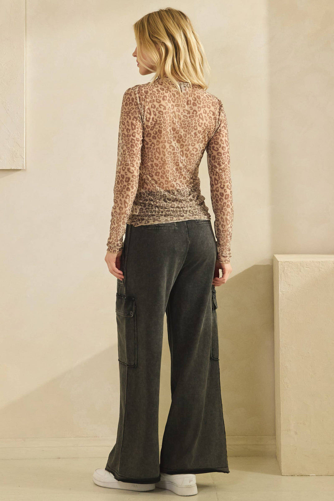 ANIMAL PRINT MESH LONG SLEEVE TURTLE NECK
