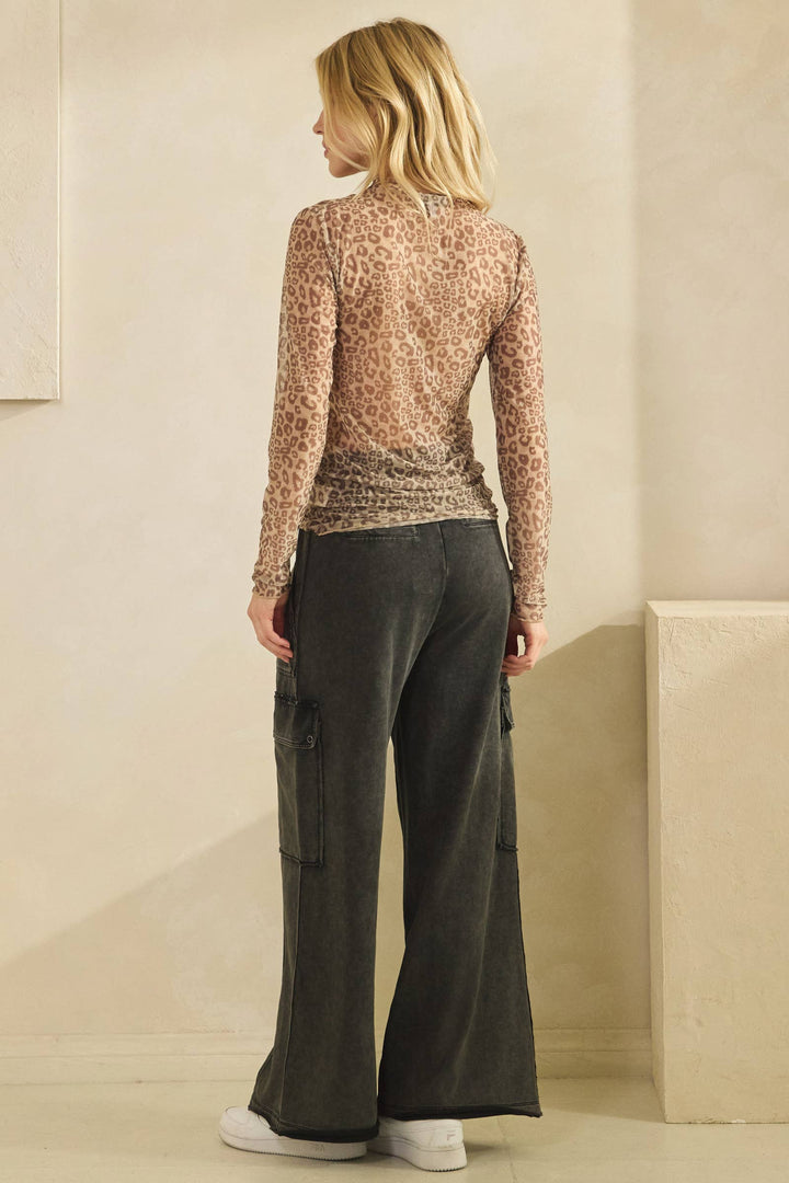 ANIMAL PRINT MESH LONG SLEEVE TURTLE NECK