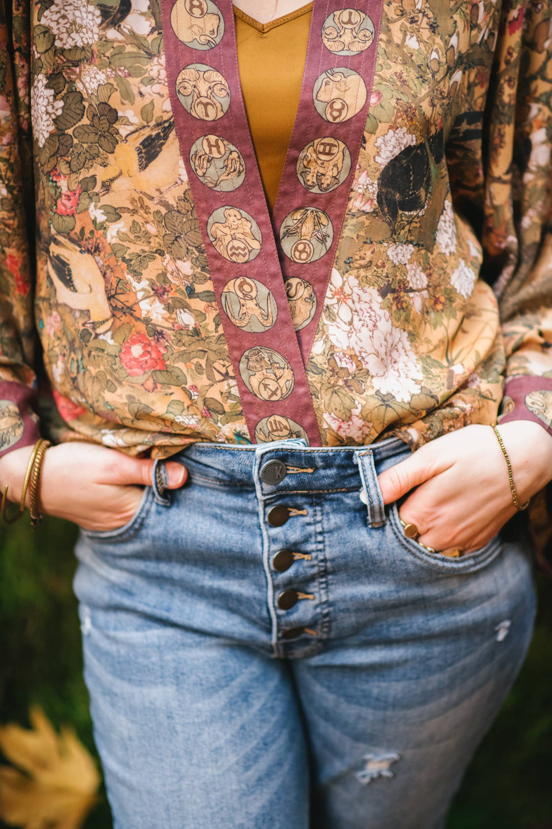 Dreamweaver Cropped Bamboo Kimono Cardigan with Zodiac Signs