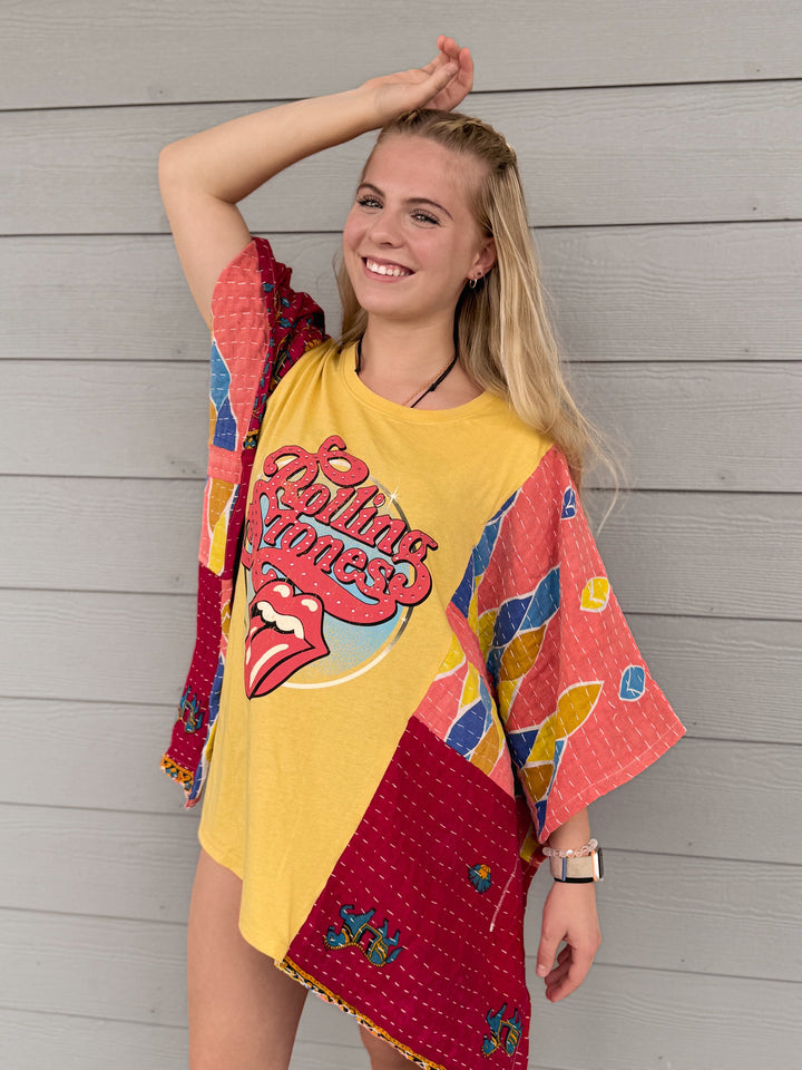 Rolling Stones - Kantha Patchwork Poncho Top OOAK
