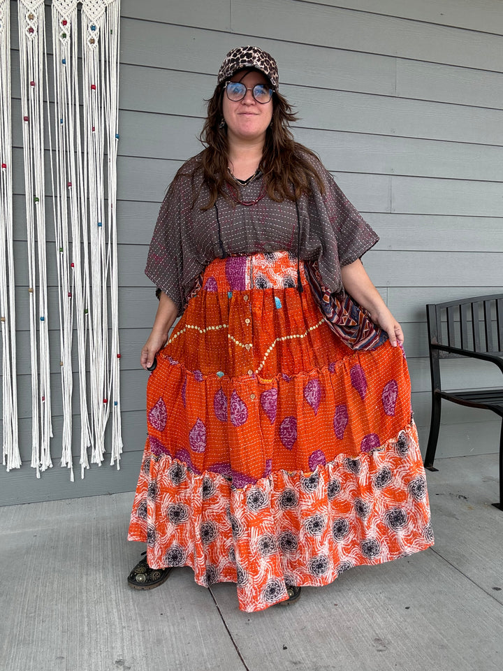 Sunset - Kantha Monarch Maxi Skirt OOAK