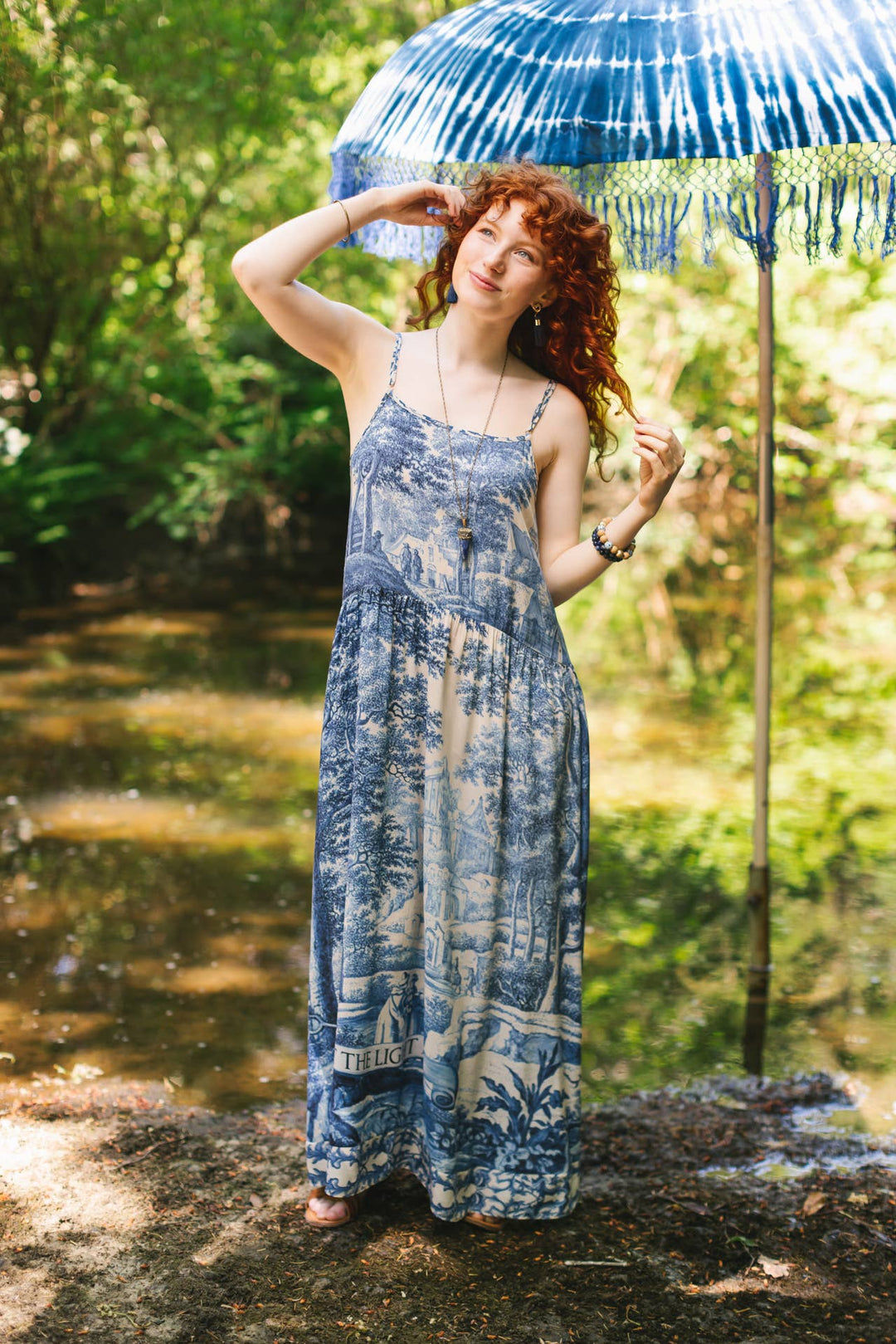 Let The Light In Bohéme Long Bamboo Slip Dress w Delft Print