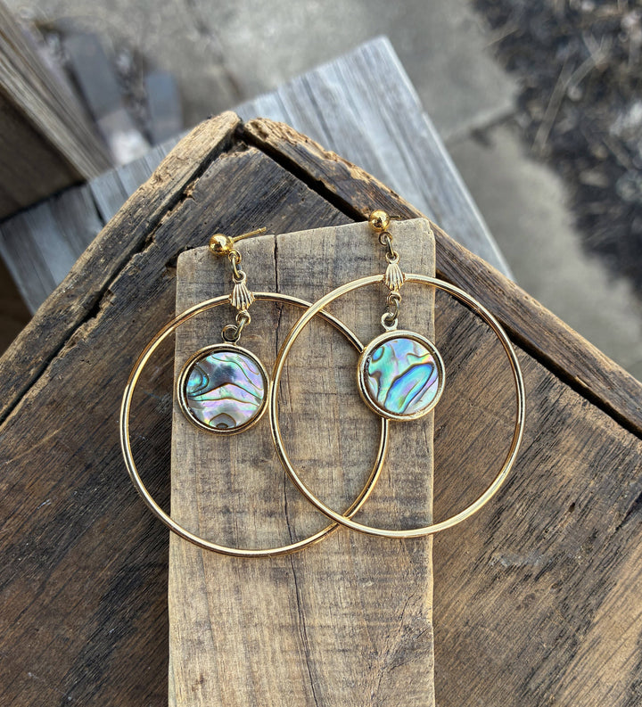 Abalone Shell &amp; Gold Hoop Earrings