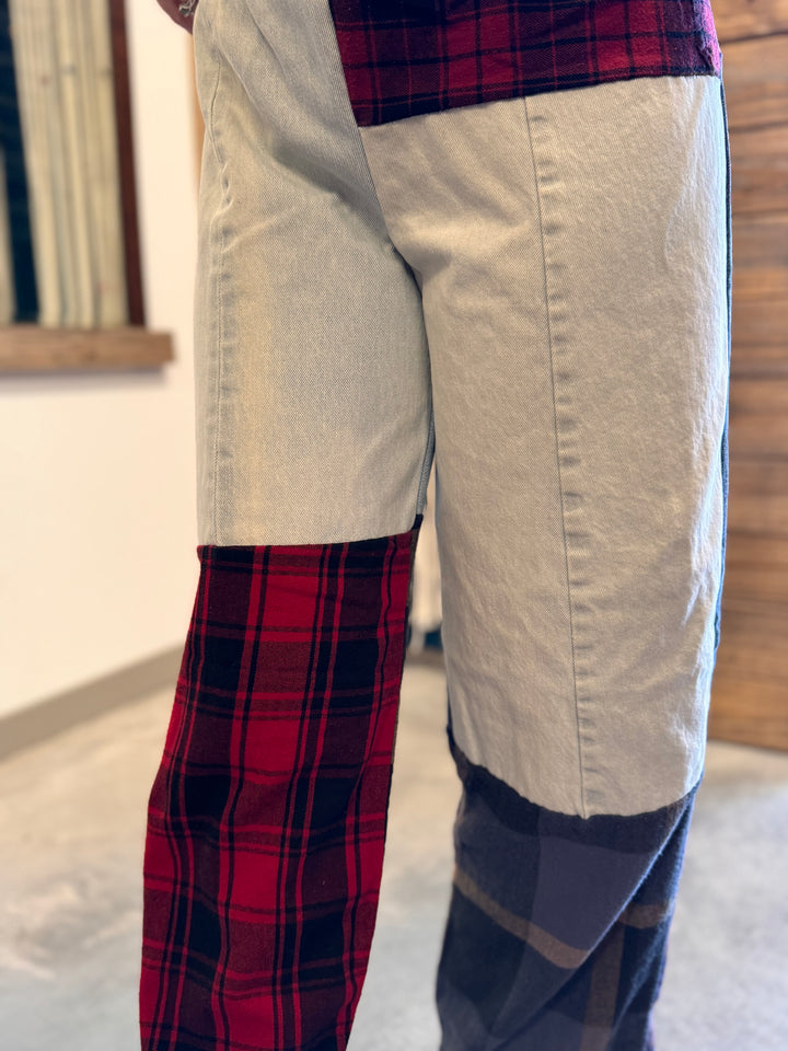 Flannel & Denim Combo Pants - S/M