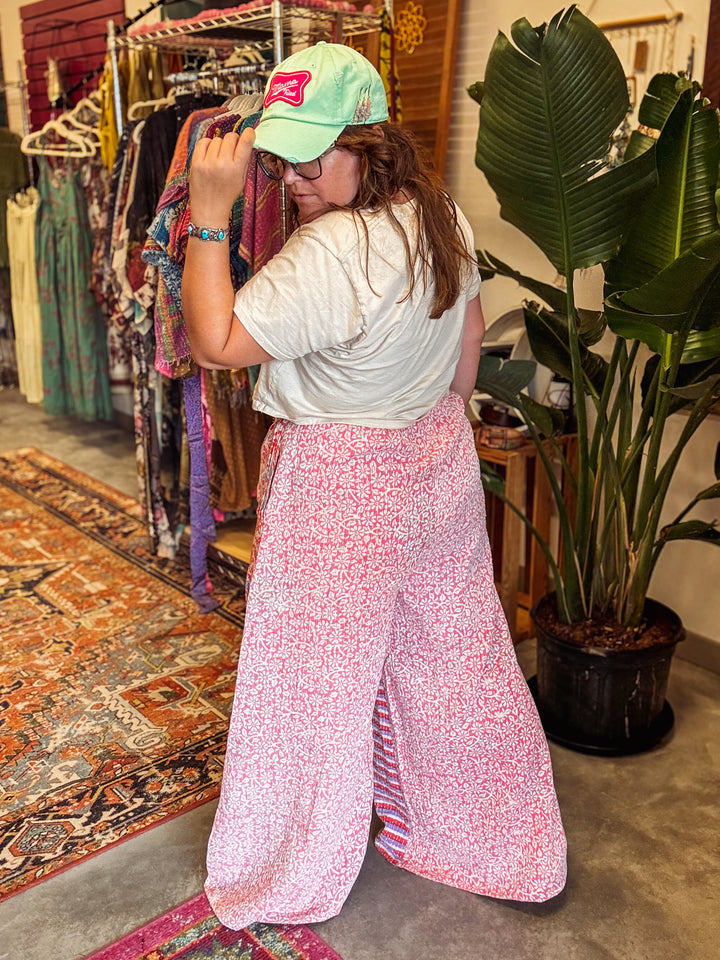 Cheerful in Pink - Kantha Palazzo Pants OOAK