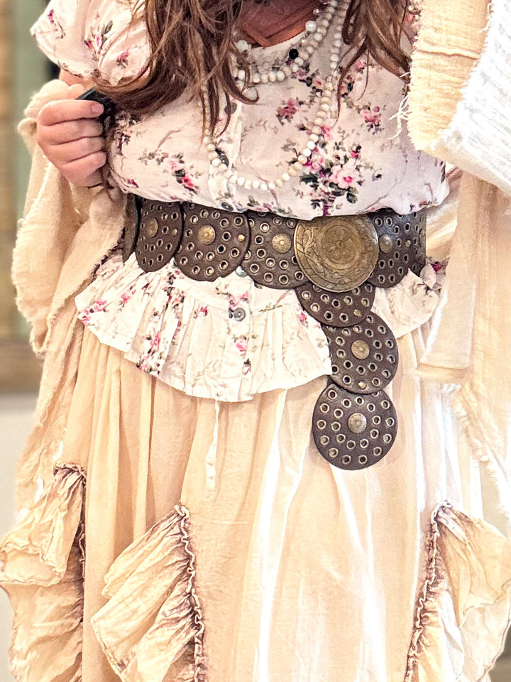 Western Boho Embellished Circle Belt with Eyelet Accents