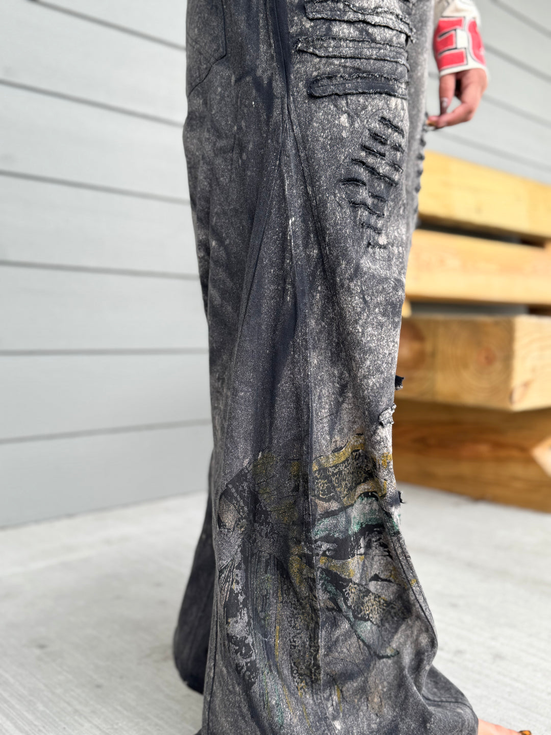 Black Wide Leg Pants with Paint Splash