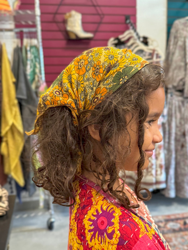 Hippie Bohemian Silk Bandana, Floral Hair Scarf