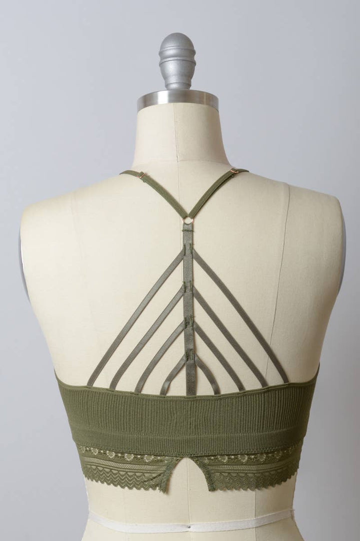 High Neck Crochet Lace Trim Bralette - Olive