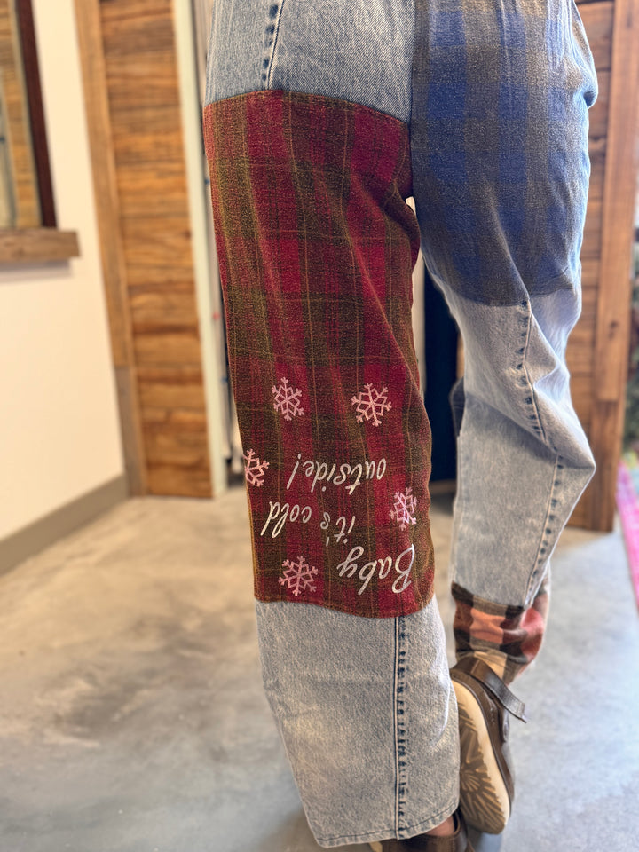 Baby, It’s Cold - Flannel & Denim Combo Pants - S/M